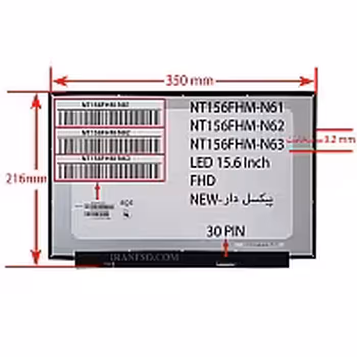 ال ای دی لپ تاپ 15.6 NT156FHM نازک مات 30 پین FHD بدون جای پیچ-NEW پیکسل دار 350x216x3.2mm