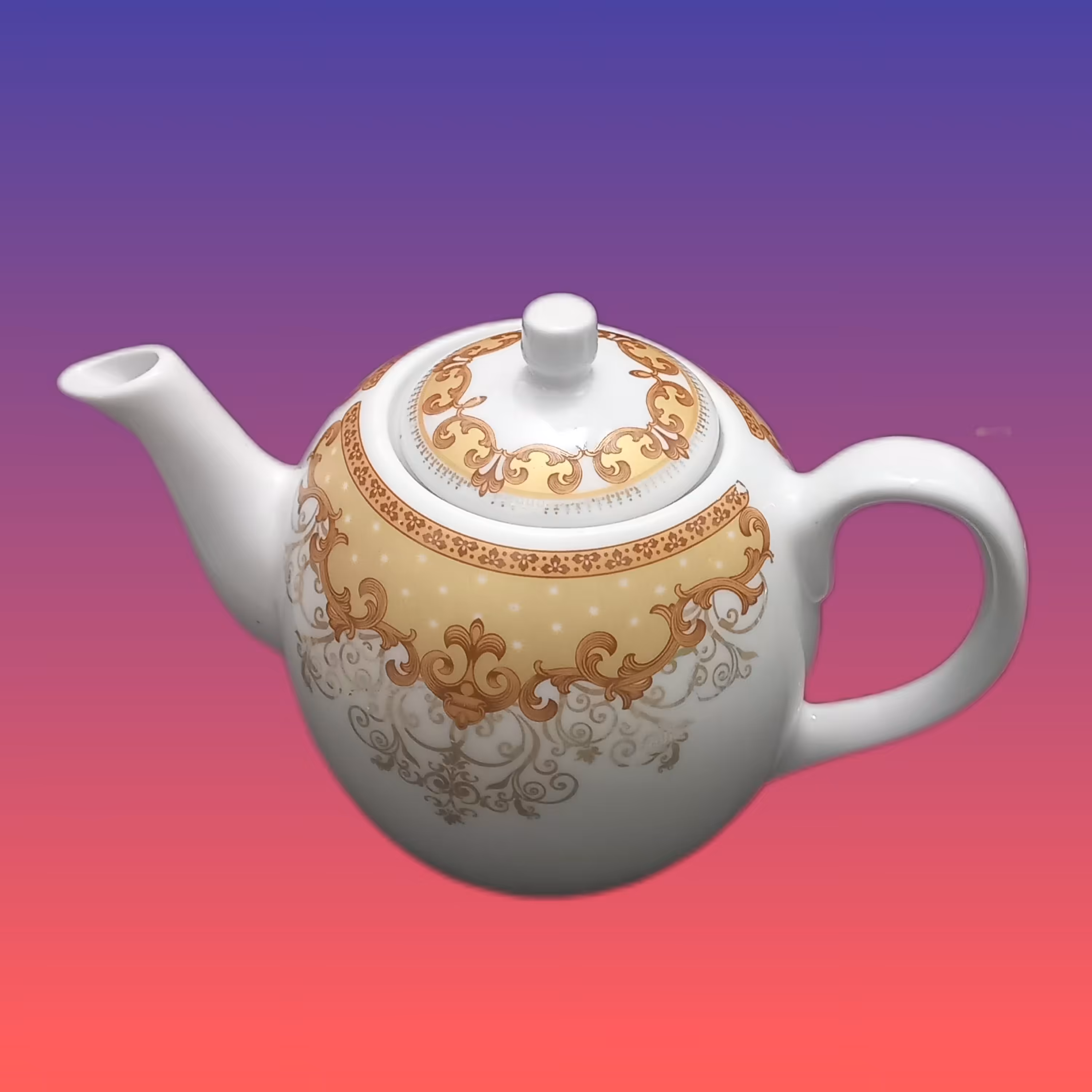 قوری چینی گل طلایی بزرگ