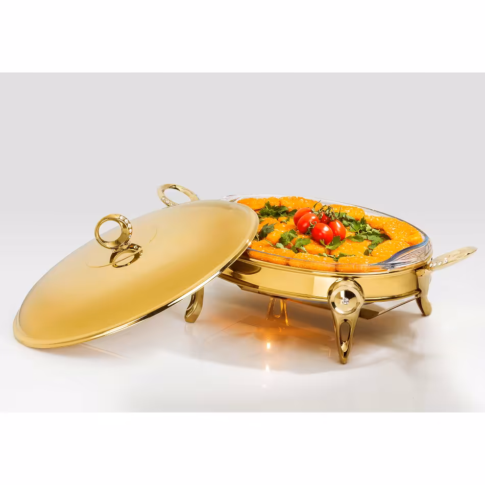 سوفله بیضی بزرگ تک استیل مدل نگین دار (طلایی براق)