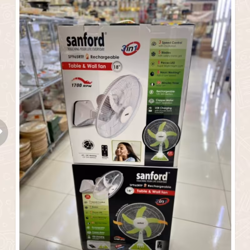 پنکه شارژی دو کاره دیواری و رو میزی سانفورد965