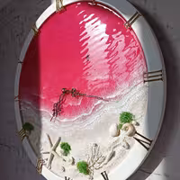 ساعت دیواری رزینی با رنگ صورتی 