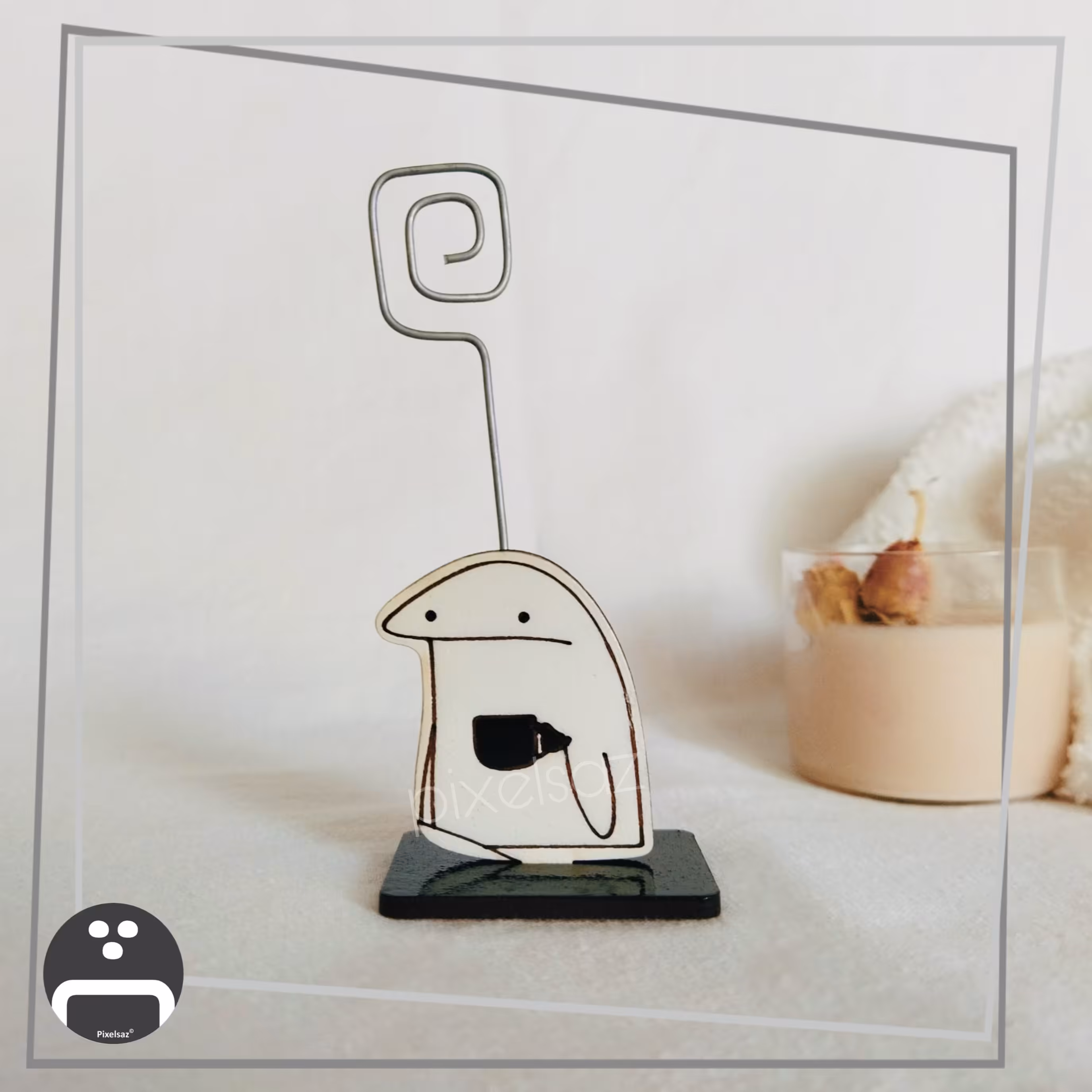 هولدر عکس و یادداشت رومیزی طرح چایی پیکسل ساز/جنس چوب و نقاشی شده/ضدآب