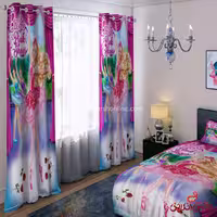پرده 2 عددی کد 15607/1 طرح باربی و کفش صورتی