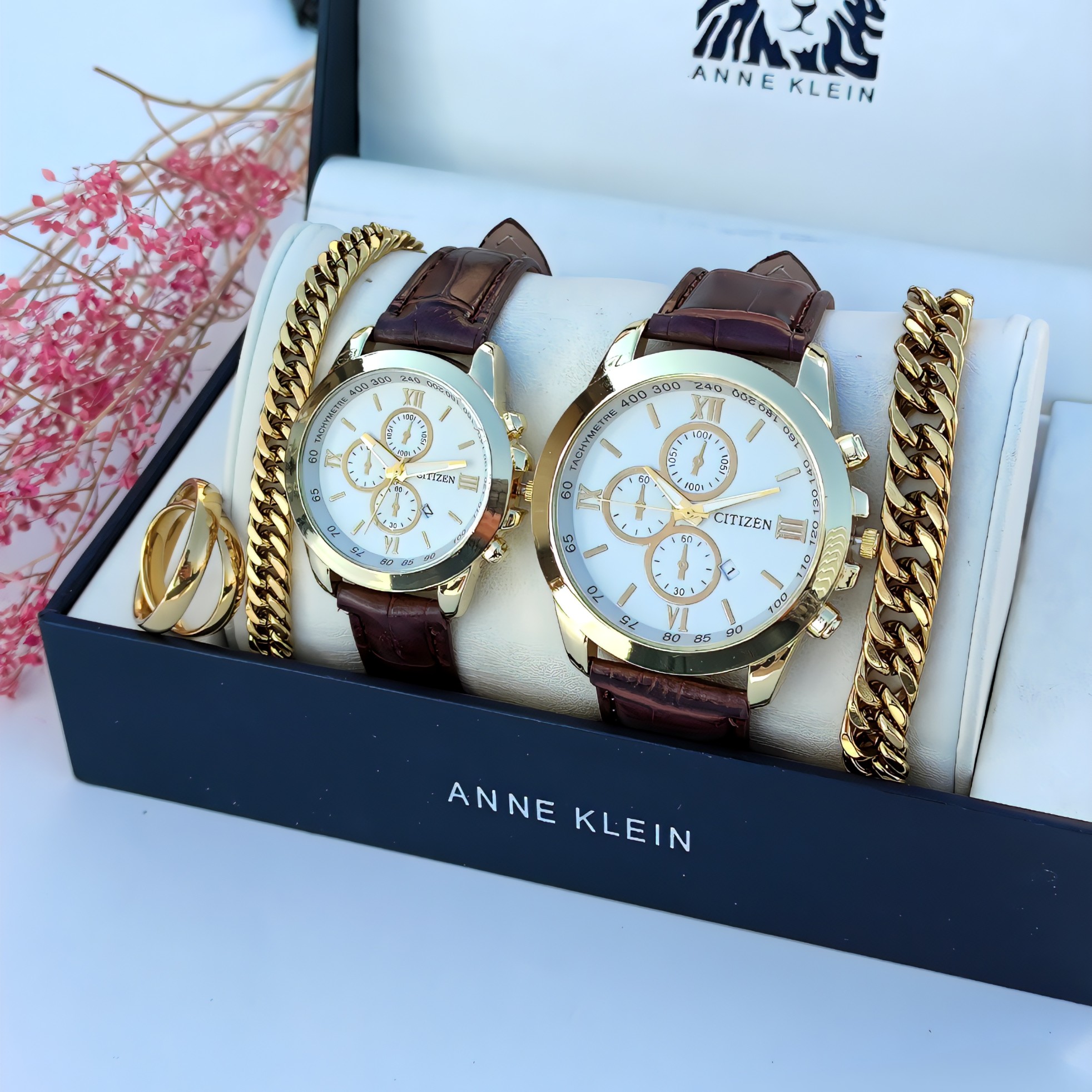 ست ساعت سیتیزن همراه 2 عدد دستبند حلقه 