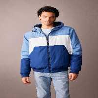 کاپشن آبی مردانه مانتو آستر دار کلاه باریک Defacto