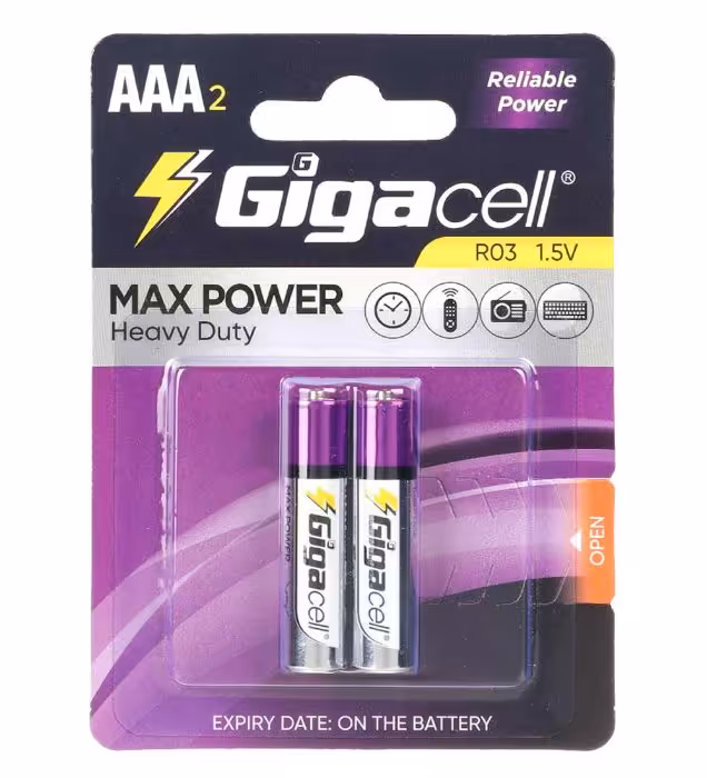 باتری نیم قلمی گیگاسل مدل Max Power Heavy Duty R03 بسته 2 عددی