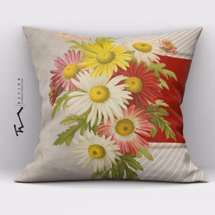 دو عدد کاور کوسن طرح گل ژربرا - دو رو مخمل پورش - 40 در 40 - زیپ مخفی 