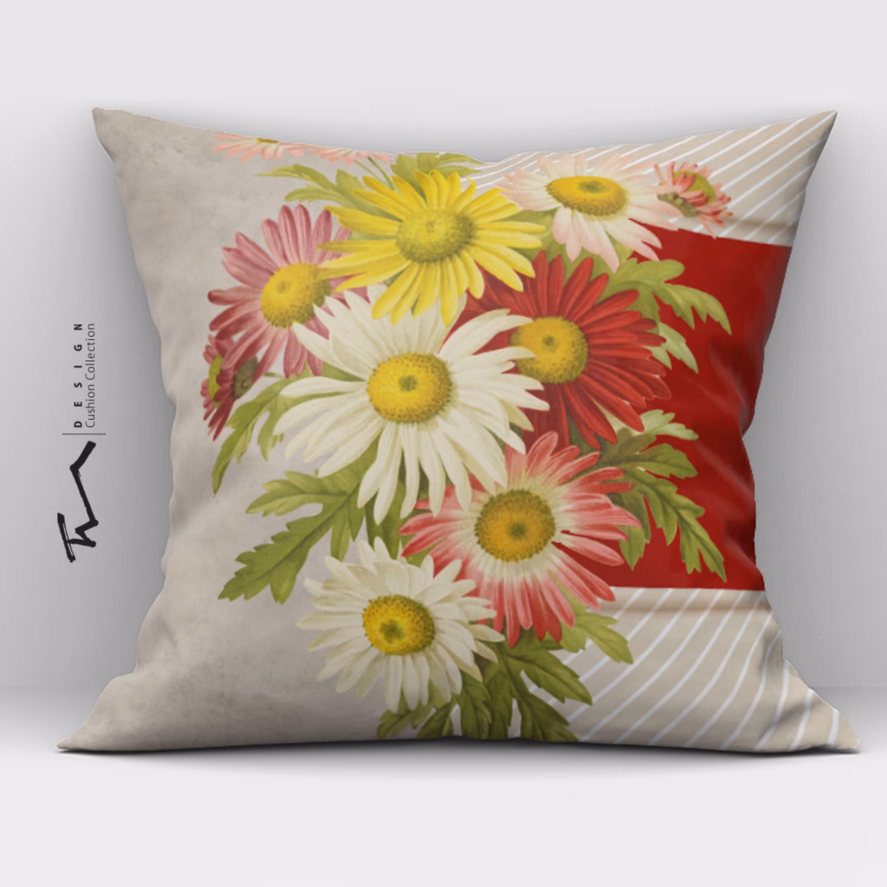 دو عدد کاور کوسن طرح گل ژربرا - دو رو مخمل پورش - 40 در 40 - زیپ مخفی 