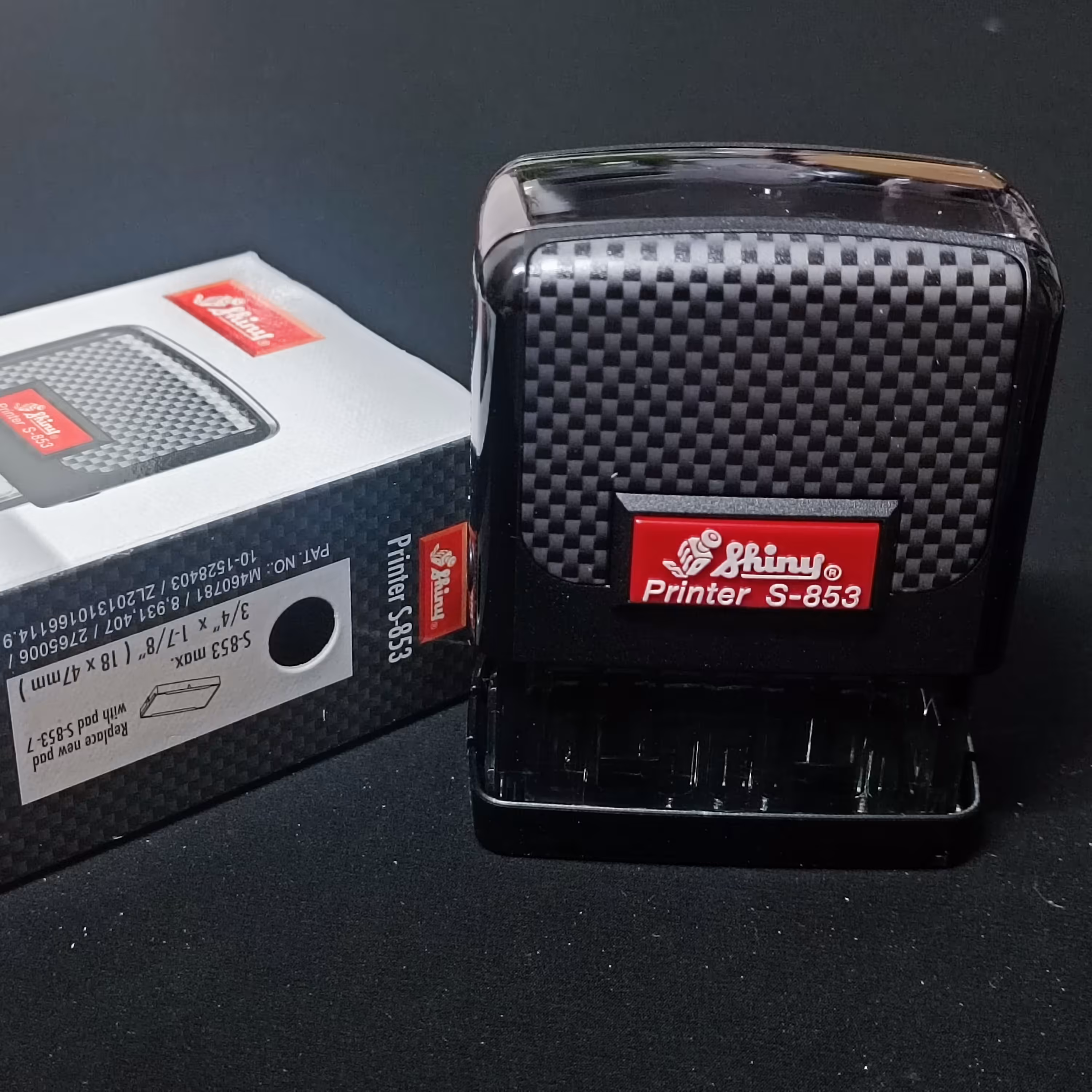 مهر ژلاتینی درپوش دار شاینیS853 همه رنگها موجودهمه مهرها همراه ساخت ژلاتین سایز47در18 mm