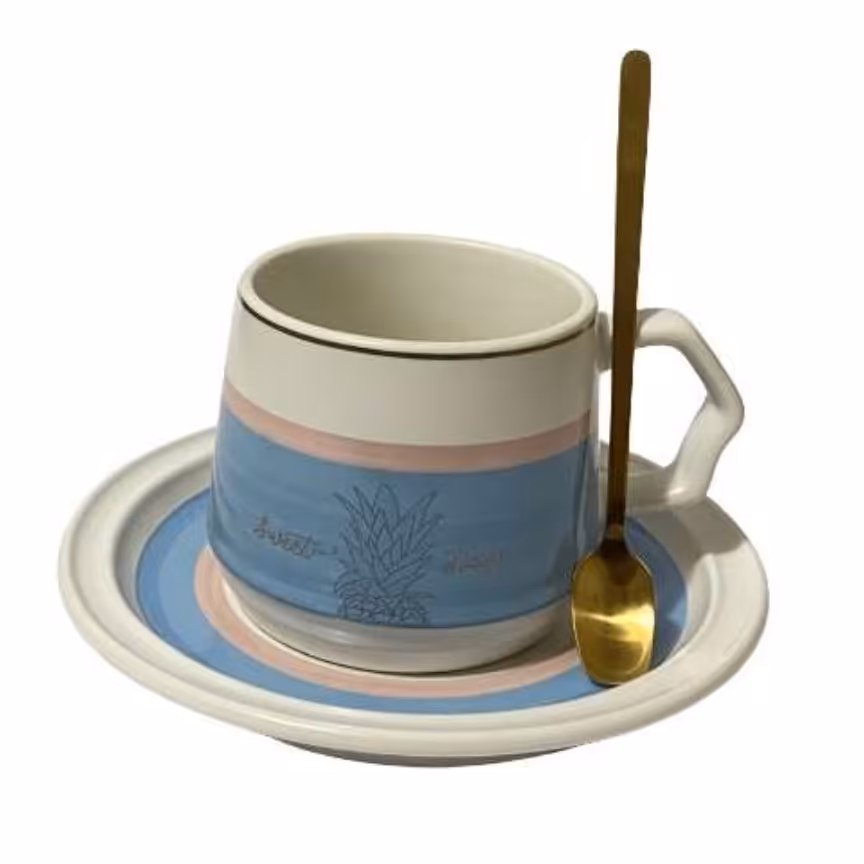 ماگ مدل آبرنگی به همراه زیرلیوانی کد 2 رنگ آبی