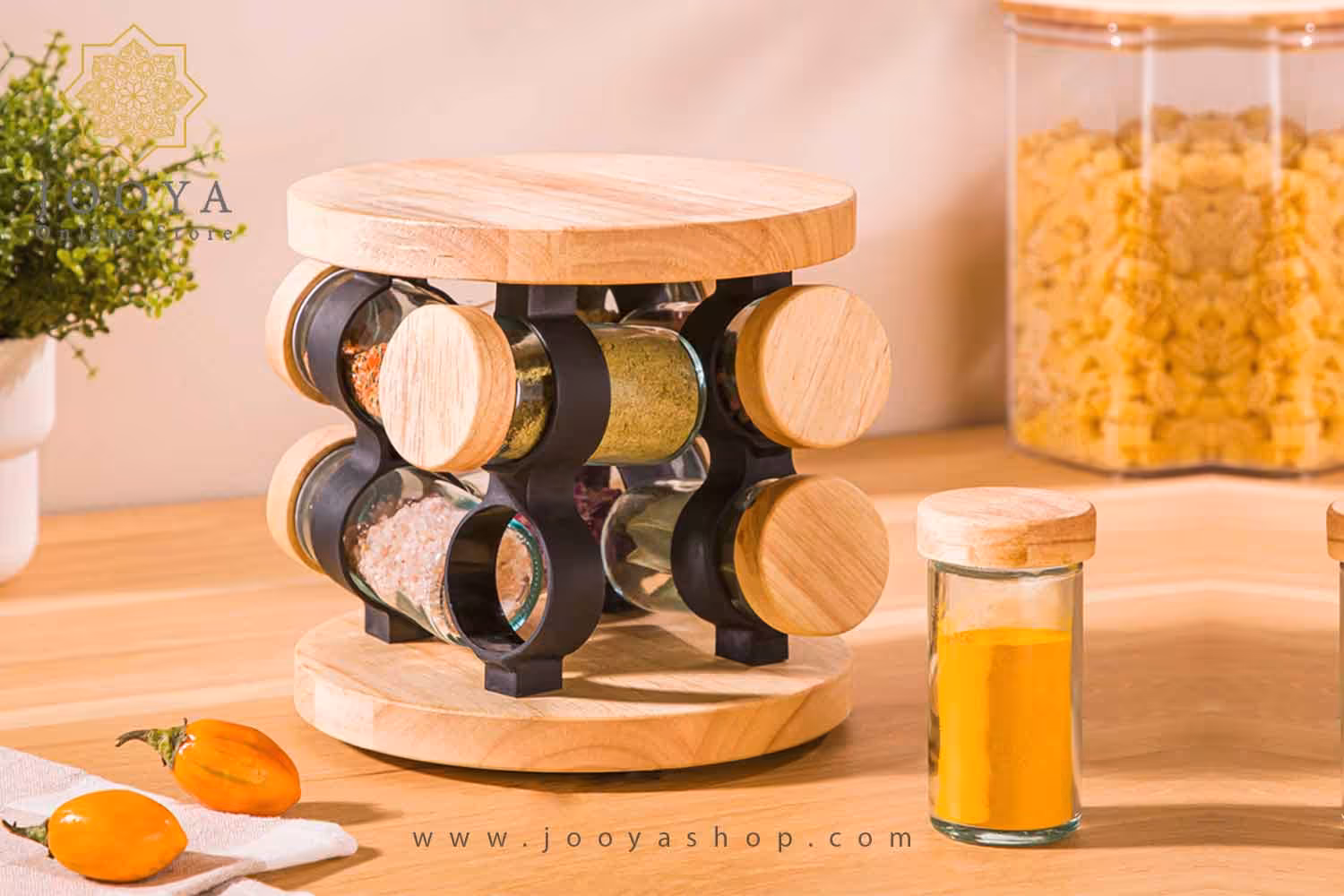 ست ادویه گردان 8 عددی چوبی لیمون