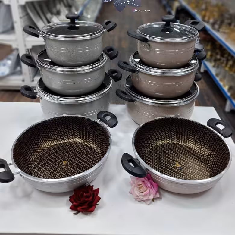 سرویس قابلمه 7 پارچه طرح چدن گرانیت زنبوری 