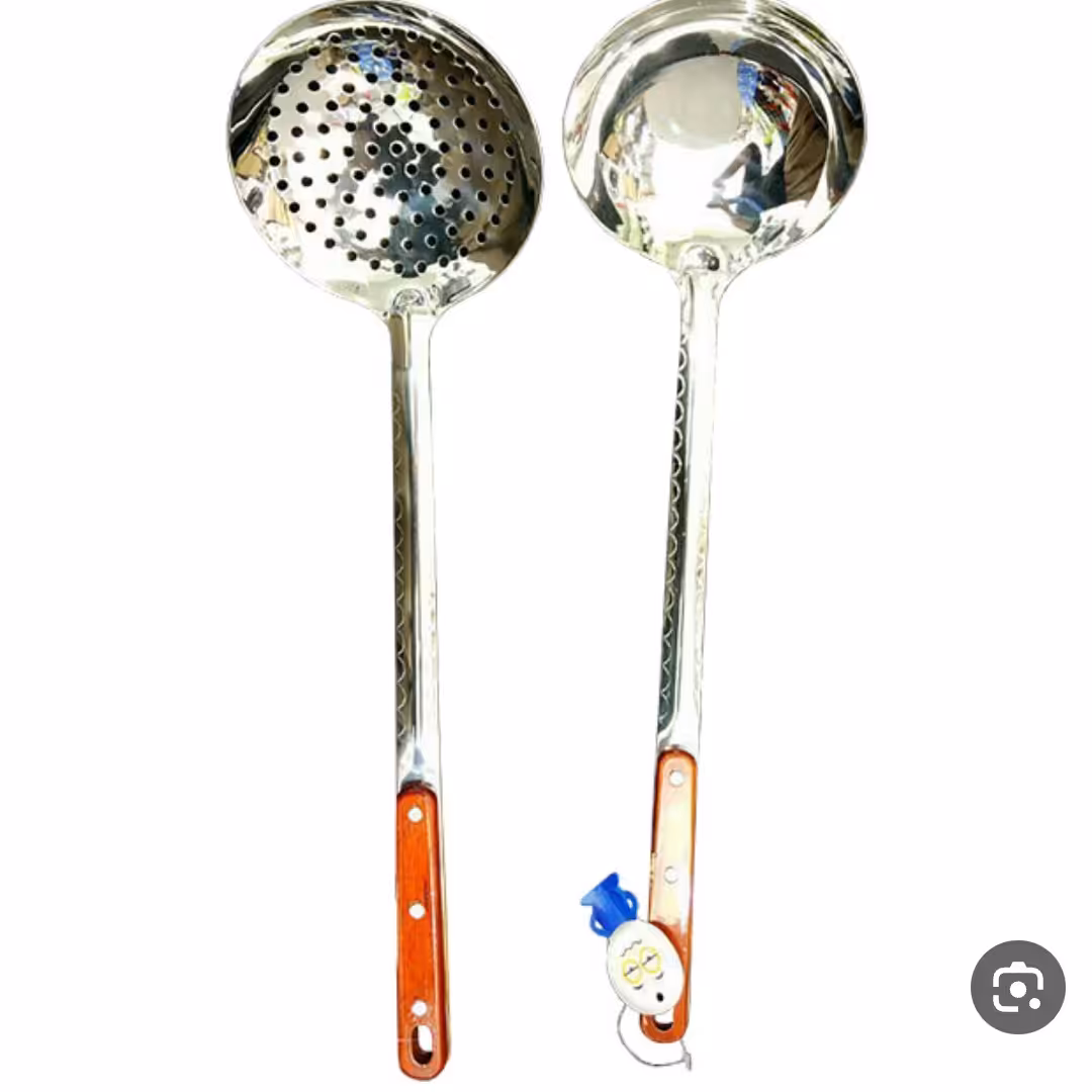 کفگیر و ملاقه دسته چوبی ضخیم 