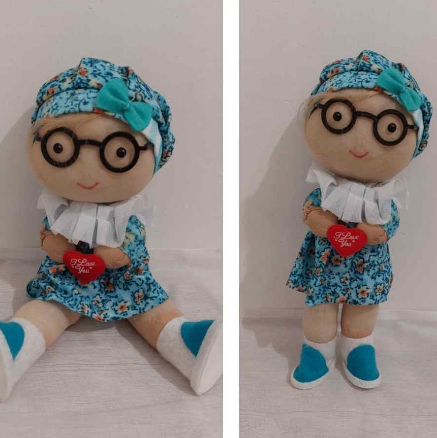 عروسک پارچه ای دختر روسی عینک دار قلبی اسباب بازی دخترانه