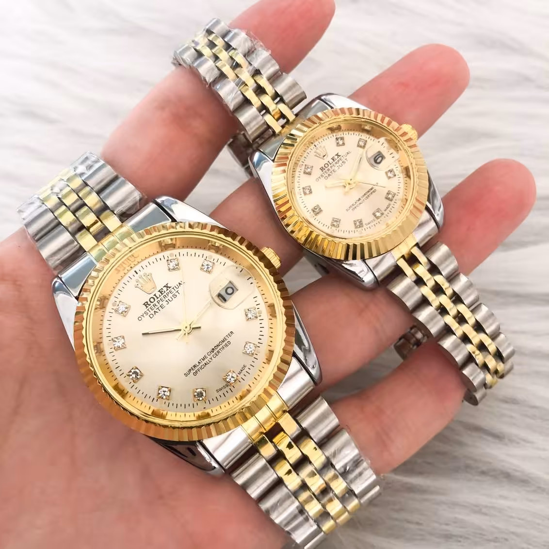 ست ساعت رولکس دورنگ صفحه طلایی 