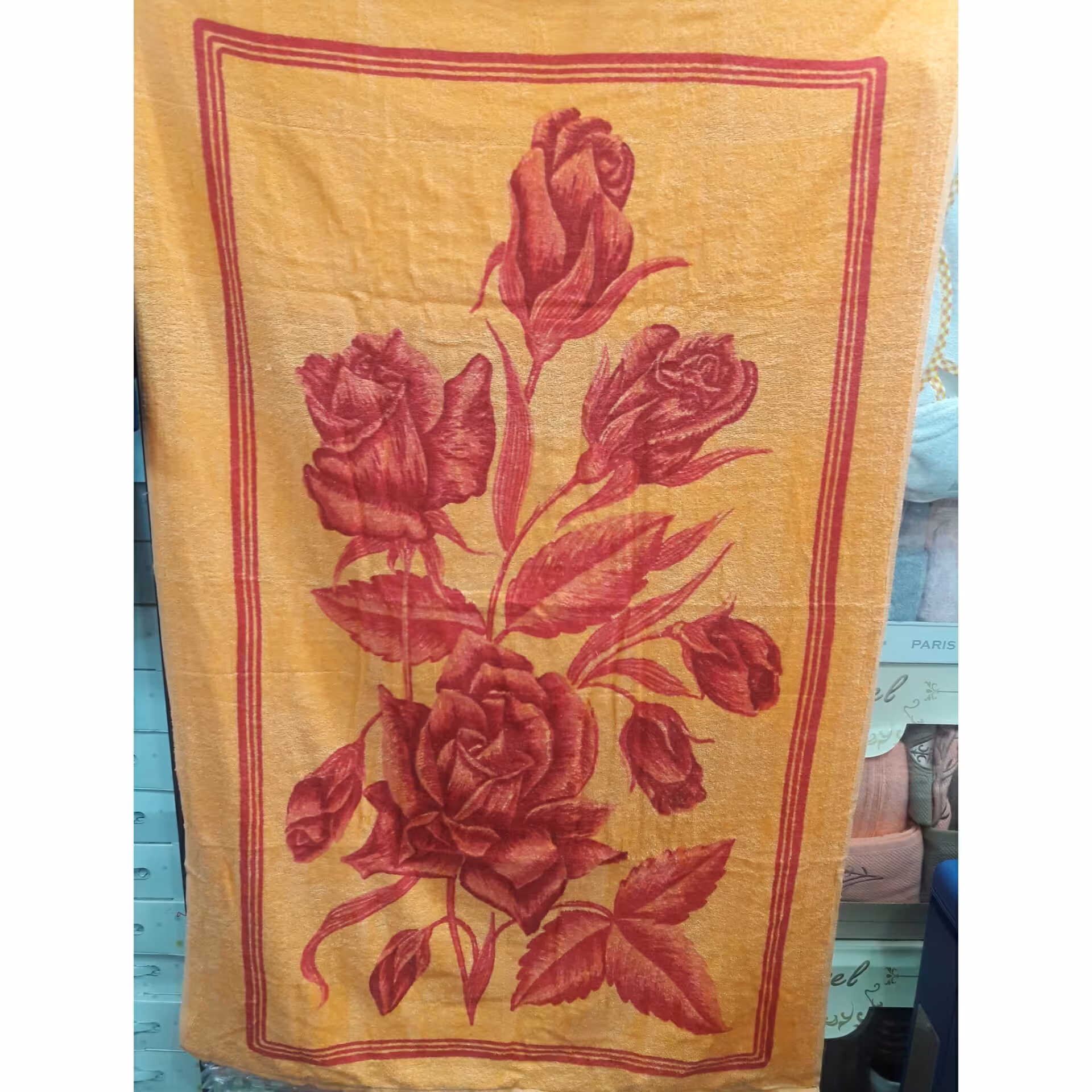 حوله حمامی ابعادی سایز بزرگ طرح رز رنگ نارنجی