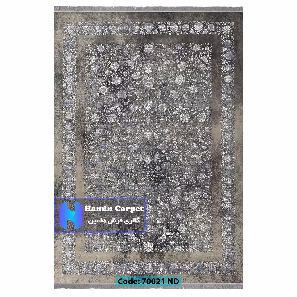 فرش 6 متری 700شانه تراکم 2100 برجسته مدل وینتیج طرح افشان نقره ای کد SZ70021ND