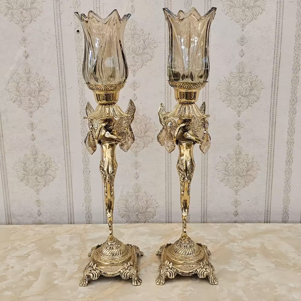 شمعدان برنزی مدل فرشته چتری کد 330 ( مجموعه 2 عددی ) (شمعدان برنجی )