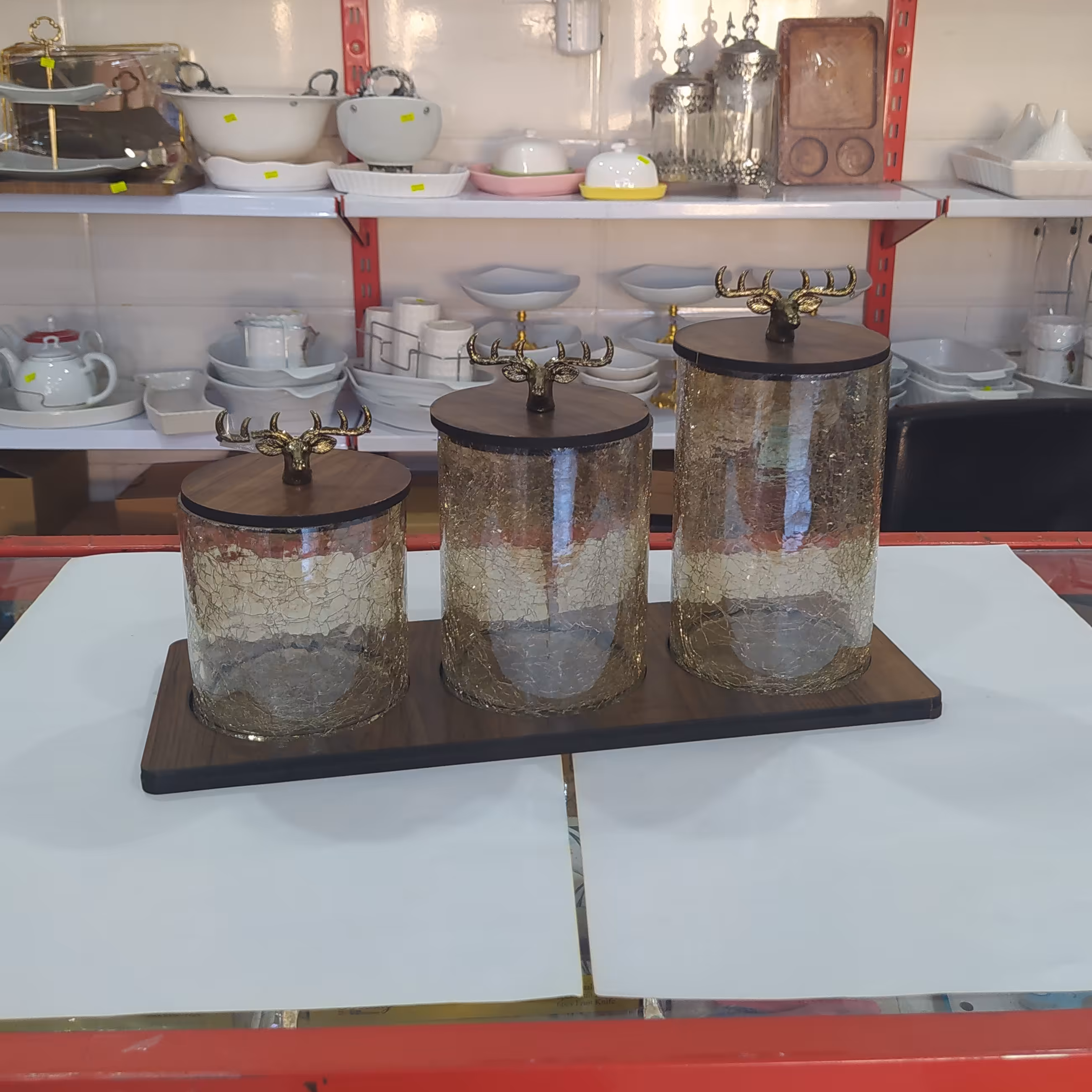 کندی 3پارچه درب چوبی طرح گوزن