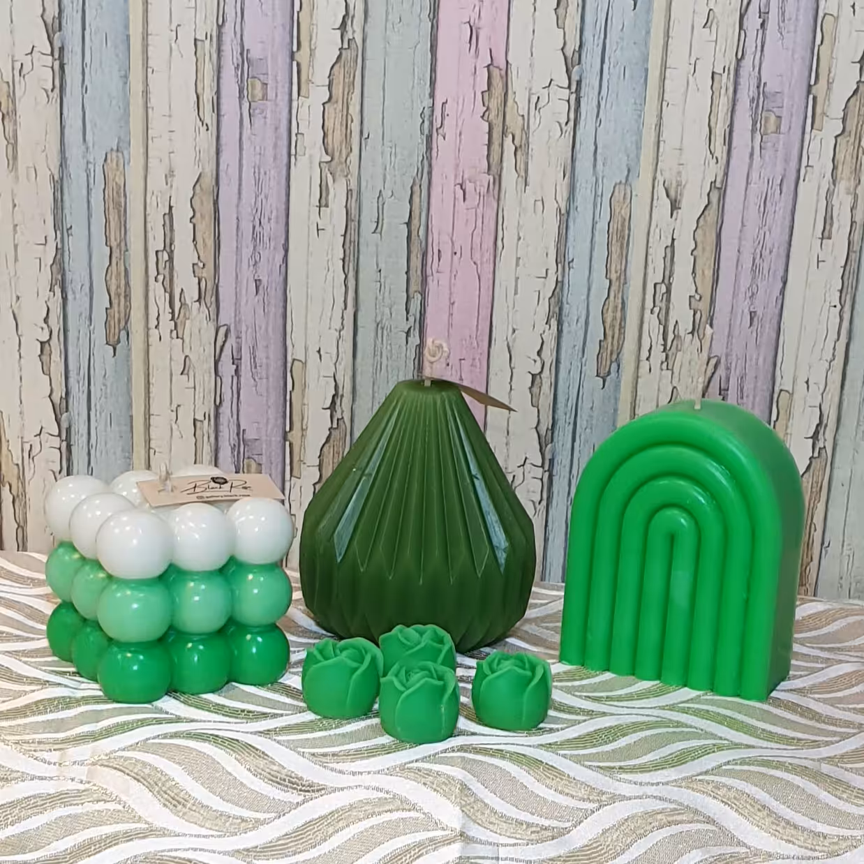 ست شمع  روبیک خمره ورنگین کمان با سینی بتنی