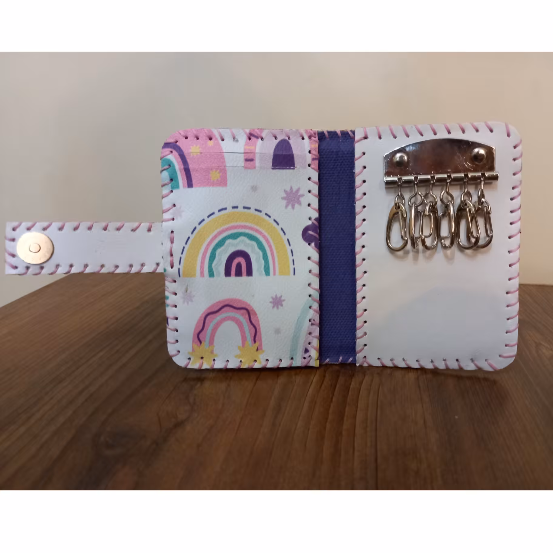 جاکلیدی دست دوز رنگین کمونی( چرم مصنوعی)