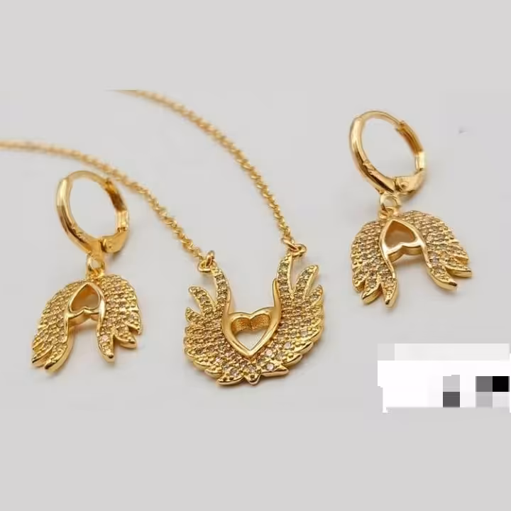 نیم ست استیل زنانه دخترانه طرح قلب و بال فرشته