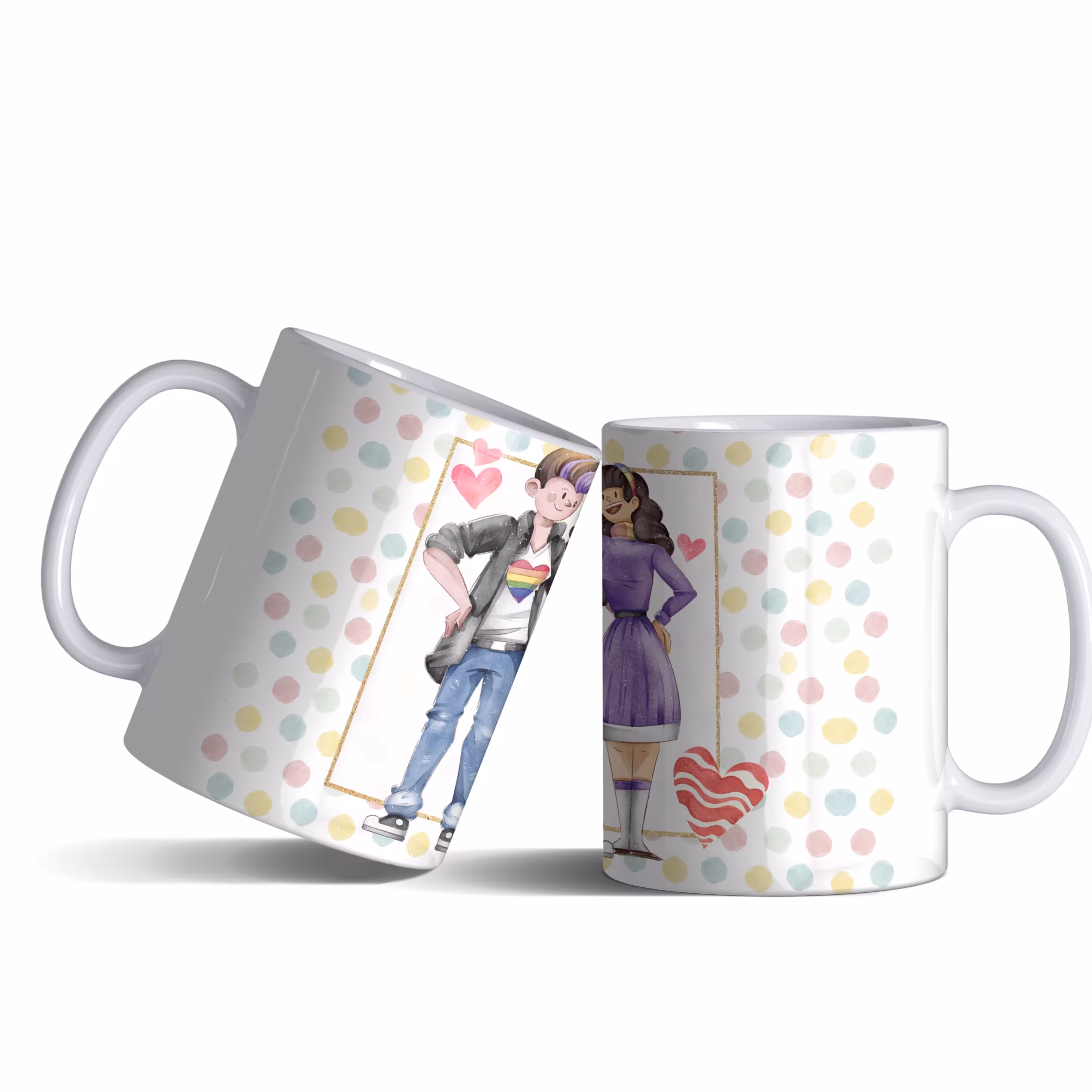 لیوان (ماگ) عاشقانۀ دختر و پسر رنگی رنگی