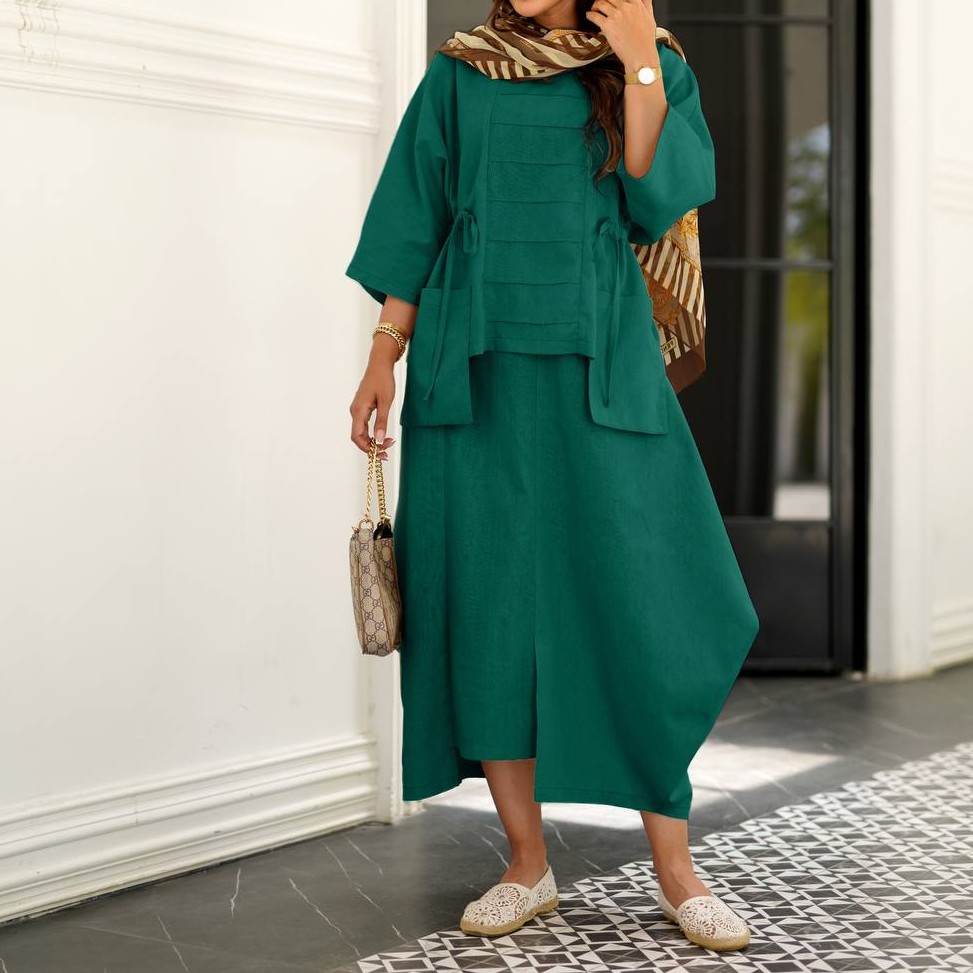 شومیز و دامن بهاره زنانه جنس لنین درجه یک فری سایز تا 46