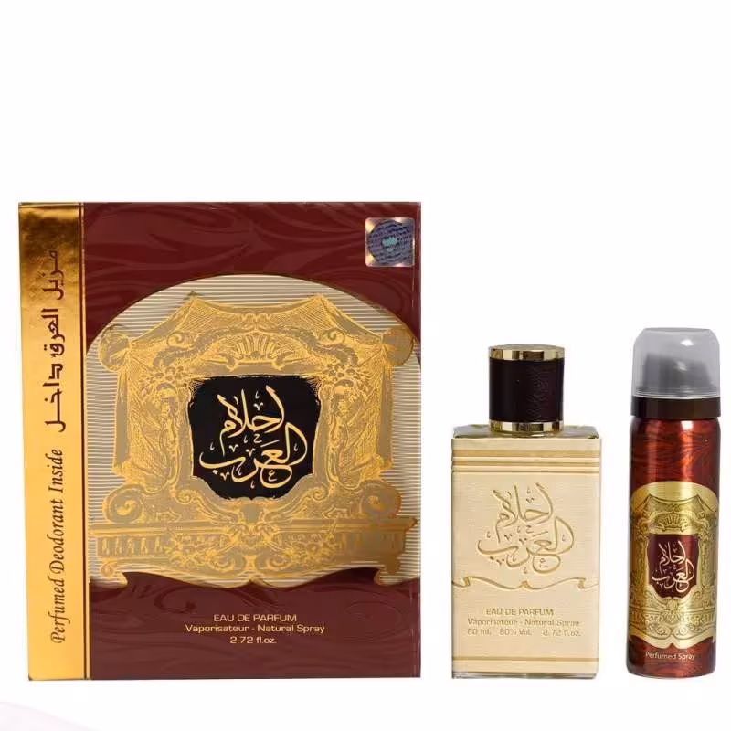 عطر خلیجی احلام العرب و اسپری بدن برند ارض الزعفران ادوپرفیوم 100میل