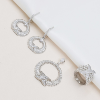 نیم ست نقره طرح ایکس روکش طلای سفید عیار 925 کد 4826