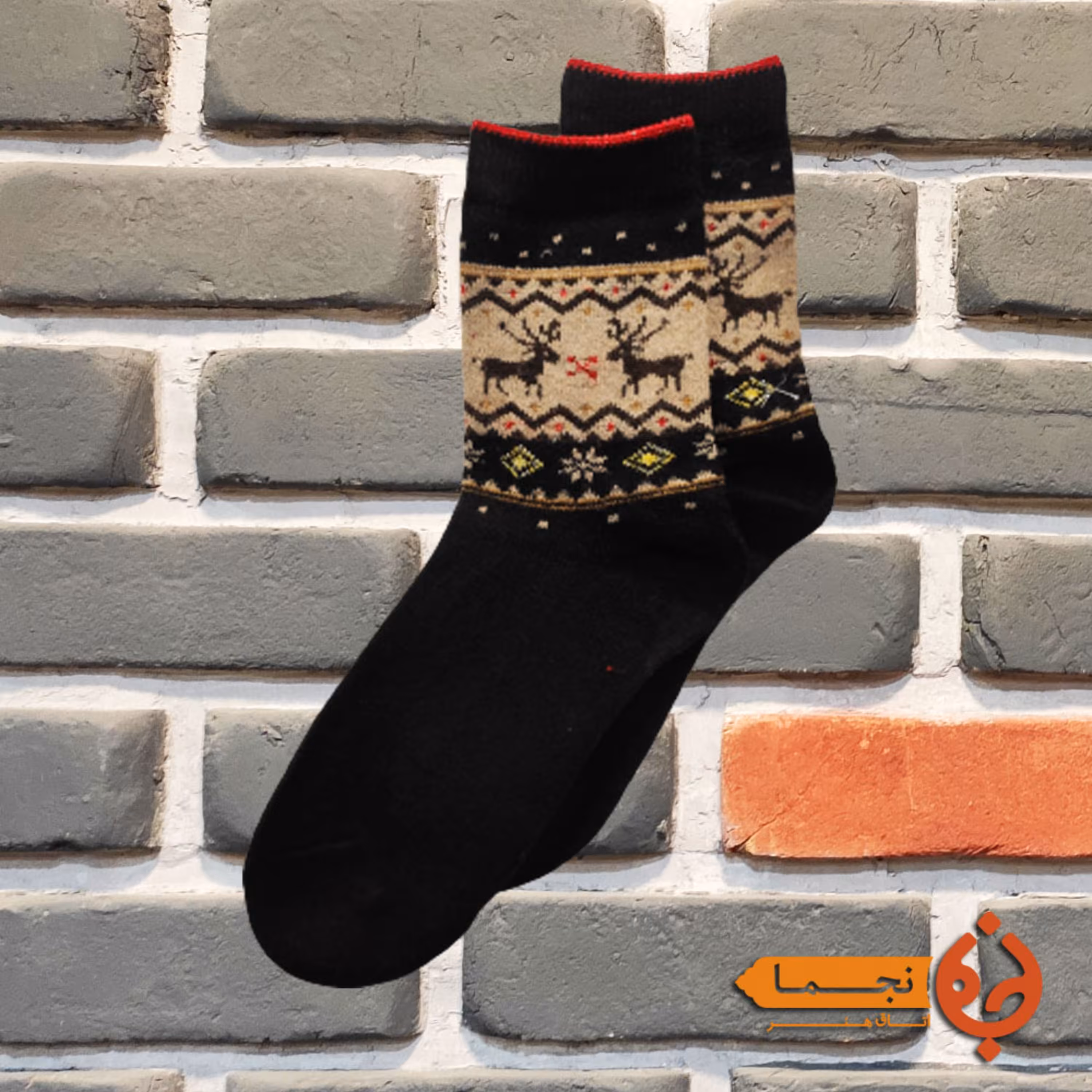 جوراب پشمی گرم طرح گوزن مناسب پاییز و زمستان کد k04