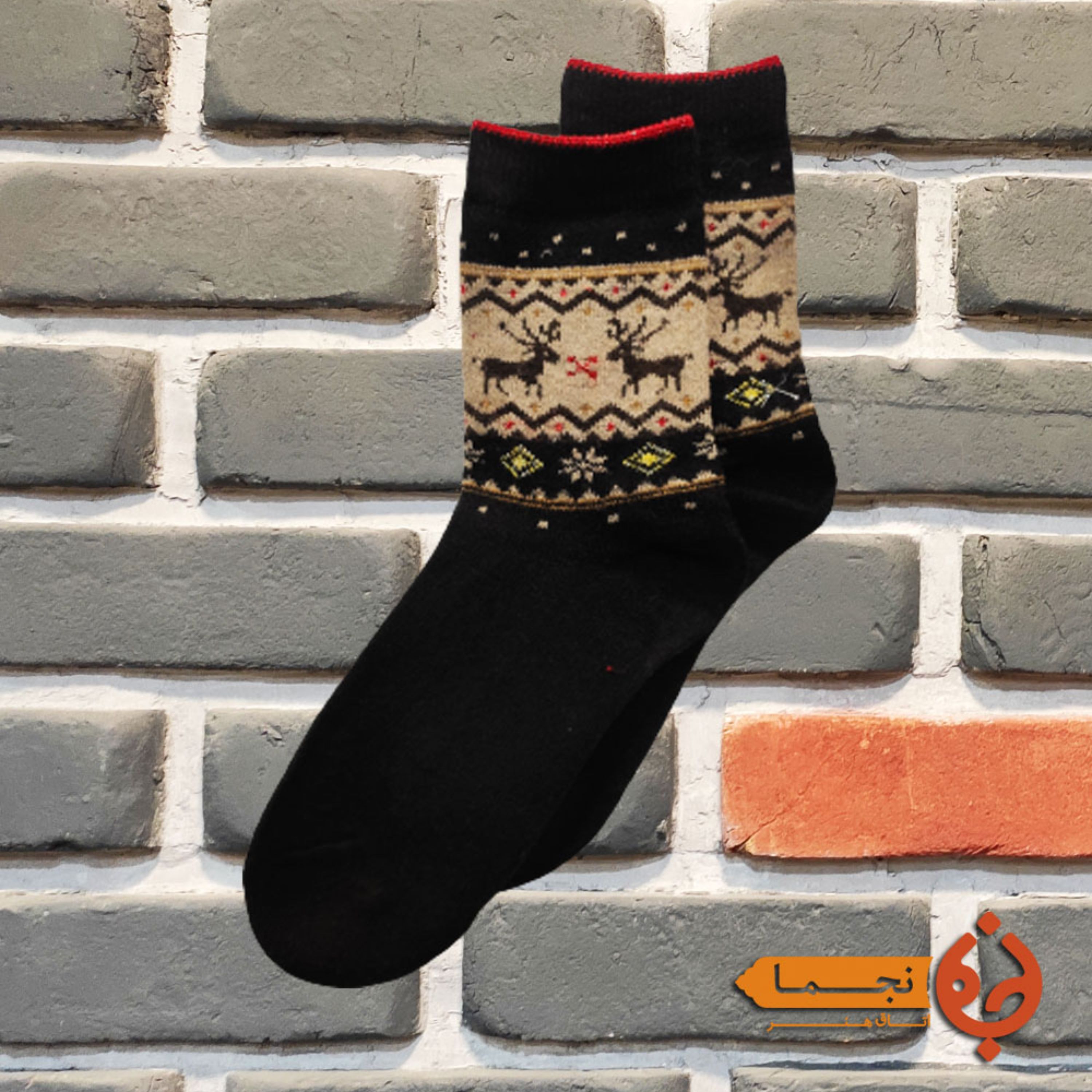جوراب پشمی گرم طرح گوزن مناسب پاییز و زمستان کد k04