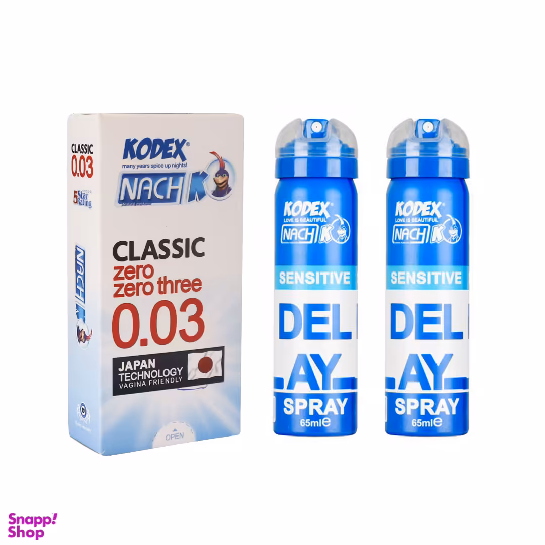 کاندوم نازک کدکس مدل حساس بسته 10 عددی + اسپری تاخیری حساس کدکس حجم 65 میلی لیتر پک 2 عددی