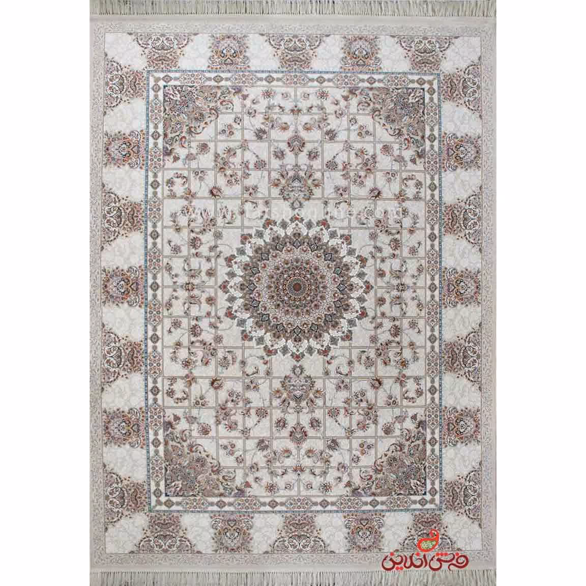 فرش ماشینی برلیان طرح خشتی کرم