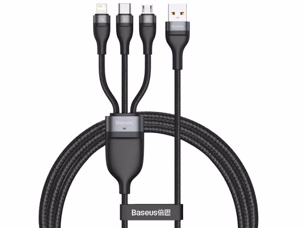 کابل شارژ سریع سه سر 1.2 متری بیسوس Baseus One For Three Fast Charging Data Cable USB to M L C 66W 1.2M CA1T3-G1