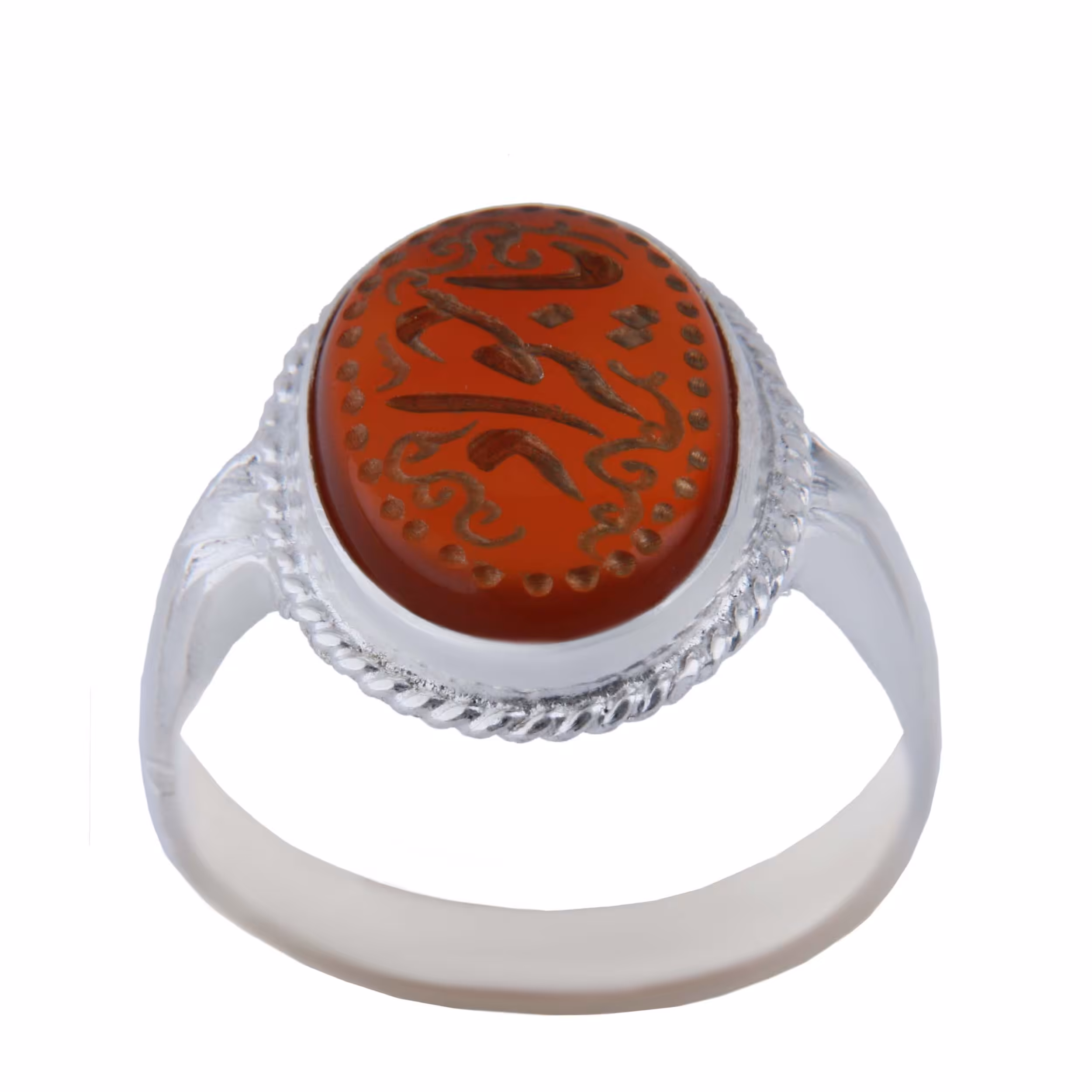 انگشتر نقره مردانه مدل بازرگانی میلادی سنگ عقیق خطاطی یا جواد  کد AM4052