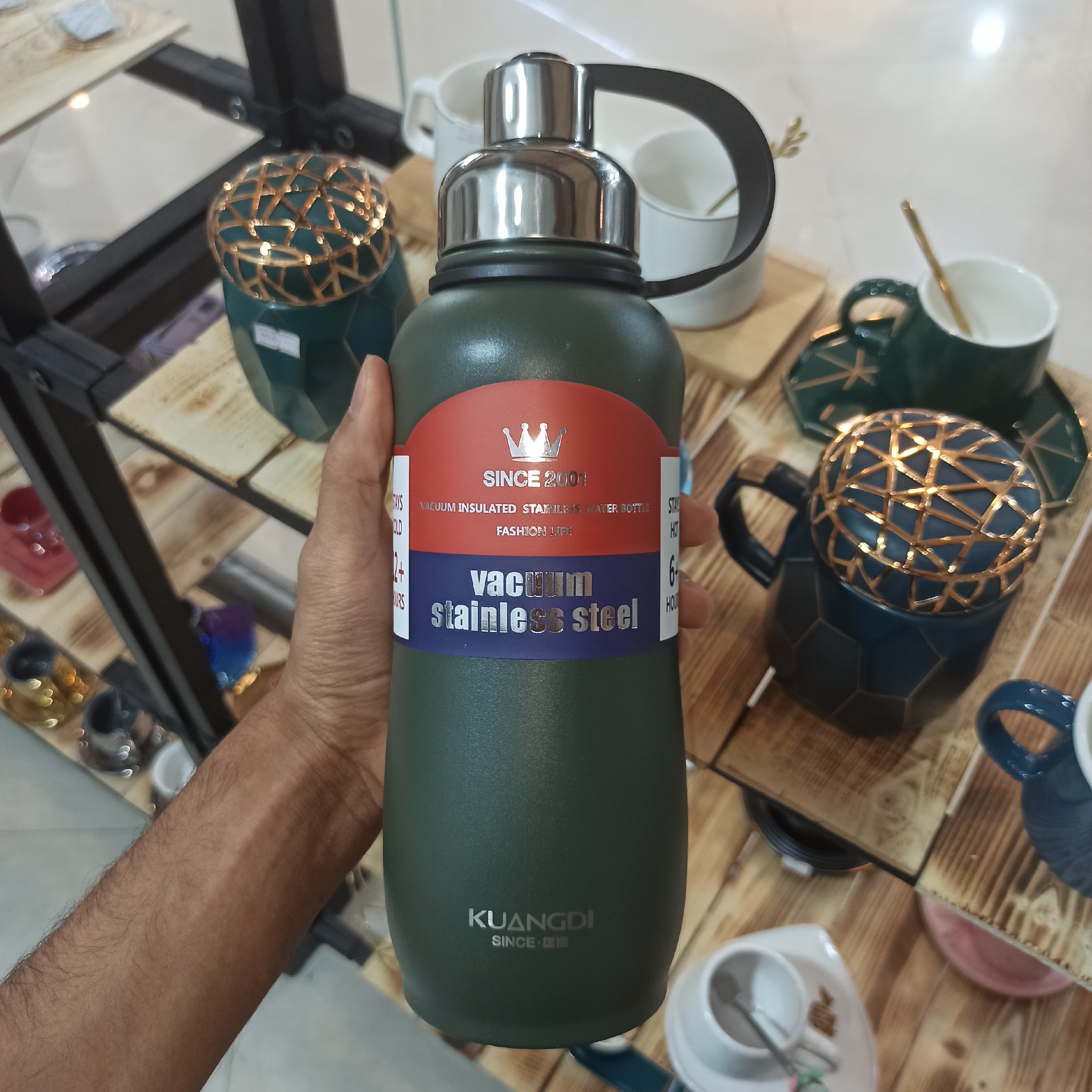 فلاسک درب پیچی دسته دار درب استیل صافی دار