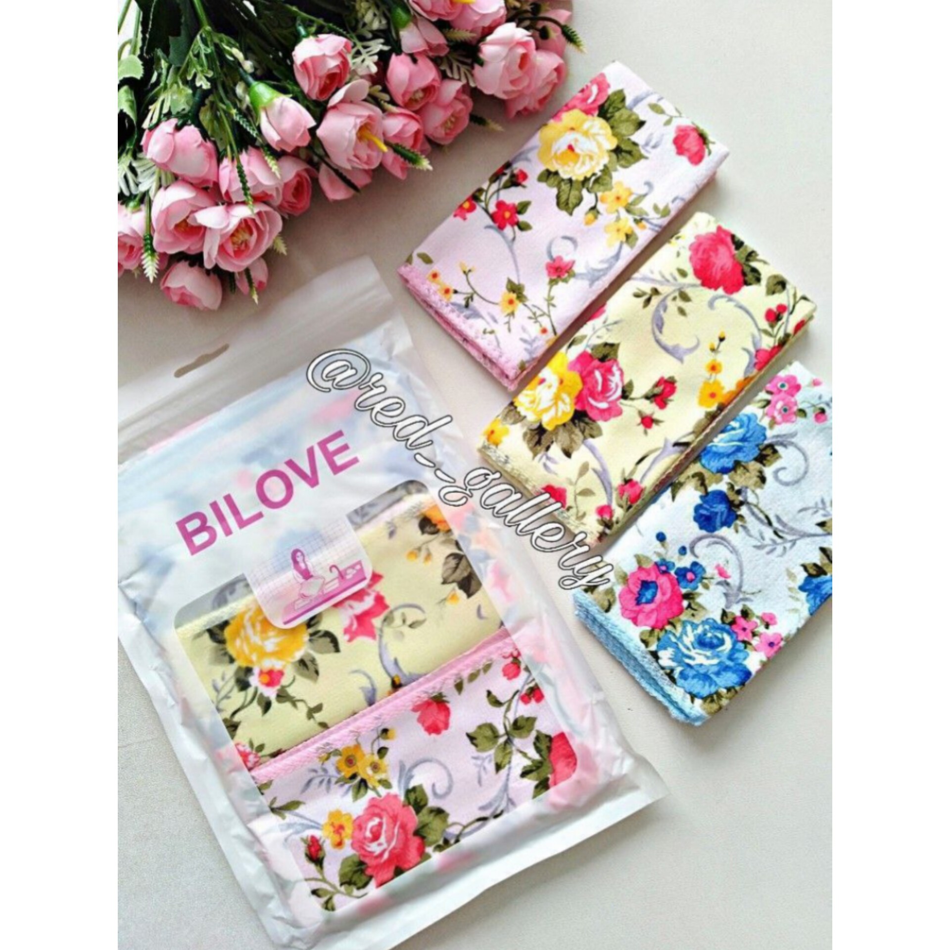 دستمال سه تایی گلدار  بیلاو،30 در 30سانت