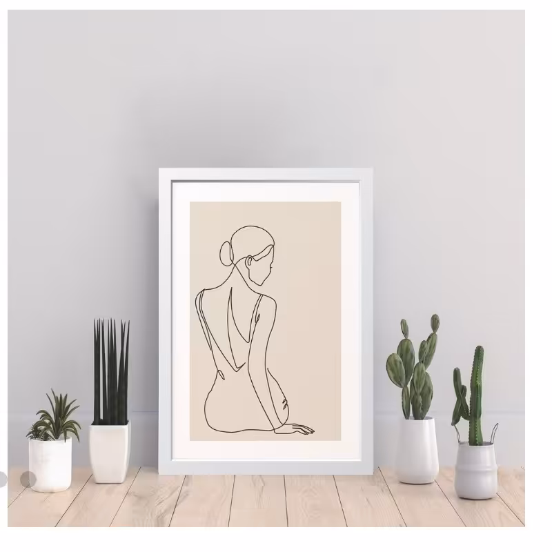 تابلو لاین ارت دختر سبک مینیمال کار شده با رنگ اکرولیک 
