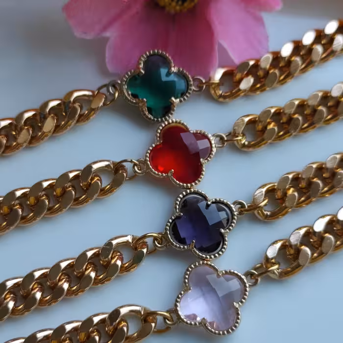 دستبند کارتیر پلاک متصل آبکاری استیل رنگ ثابت