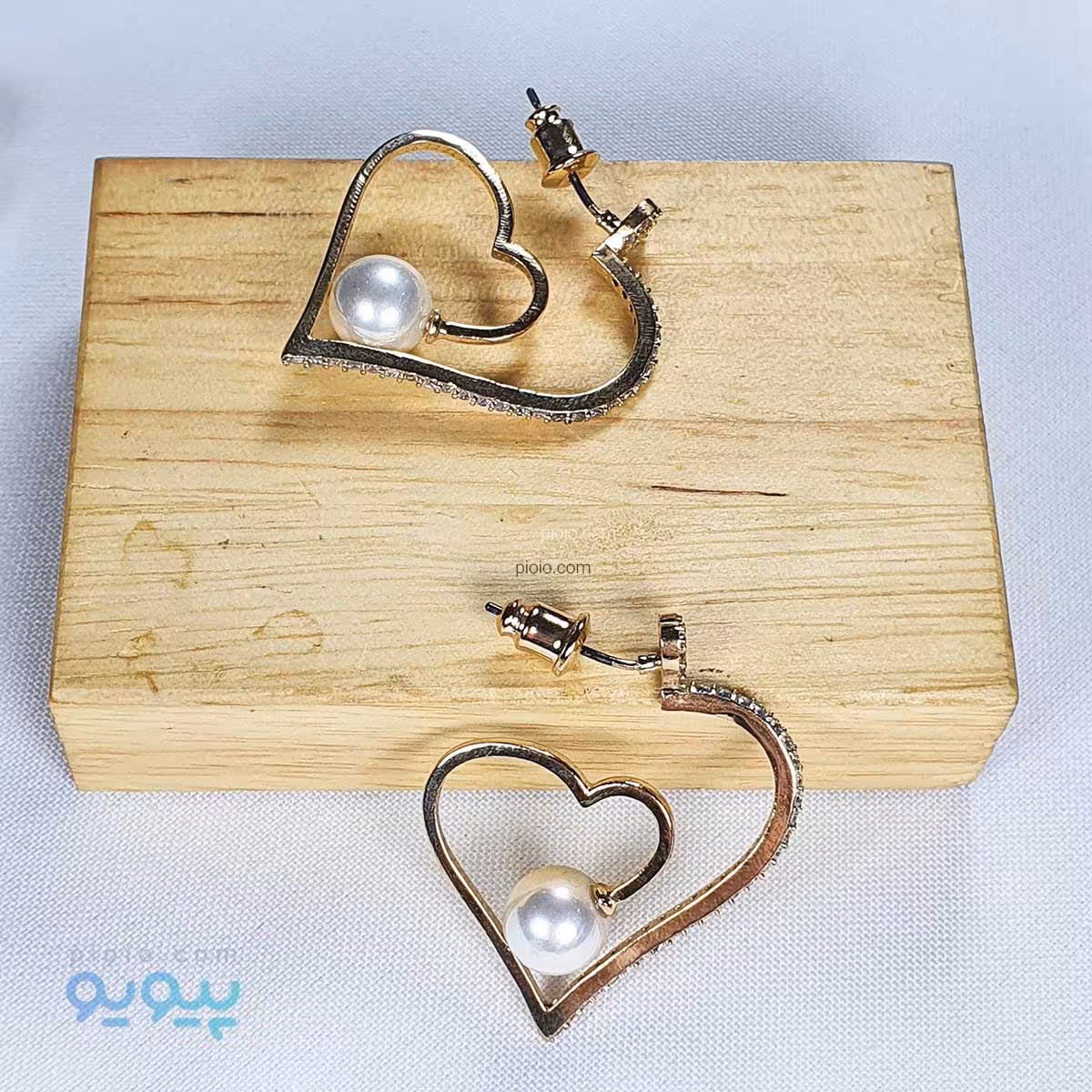 گوشواره نگین دار قلب و مروارید