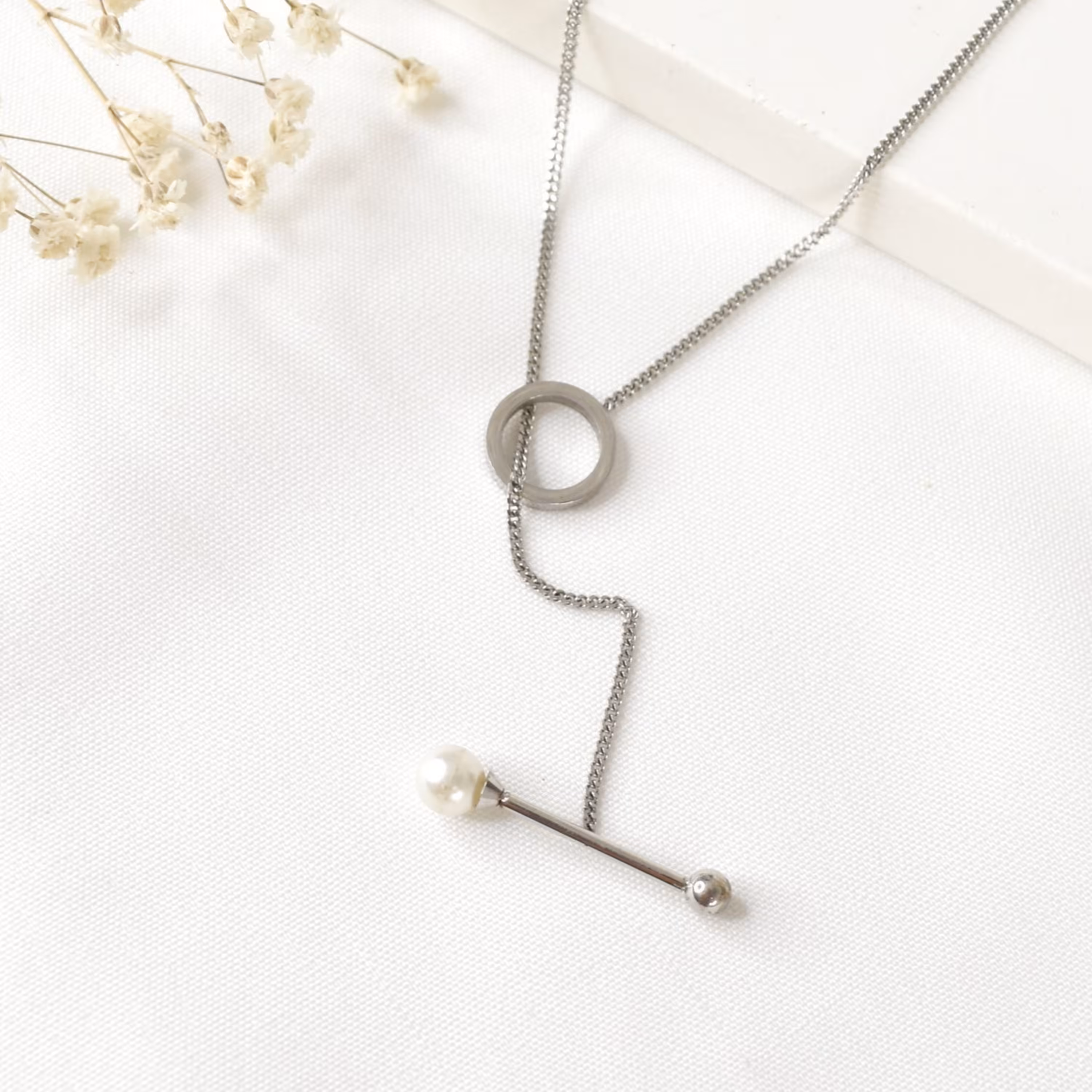 گردنبند استیل ضدحساسیت رنگ ثابت طرح حلقه و استوانه کد2005