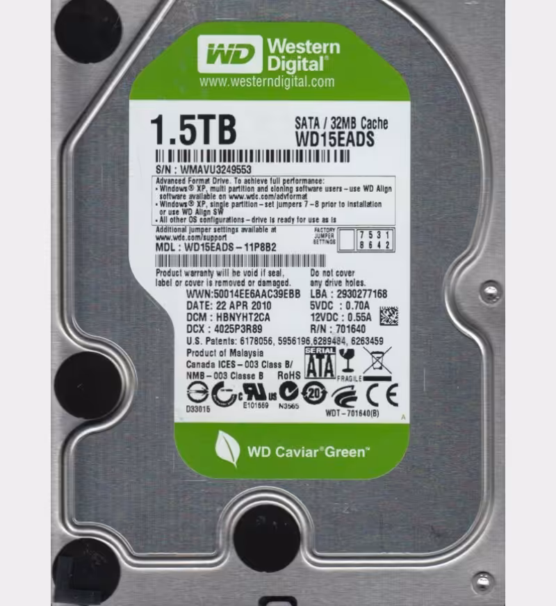 هارد اینترنال وسترن دیجیتال گرین مدل WD15EADS با ظرفیت 1.5 ترابایت
