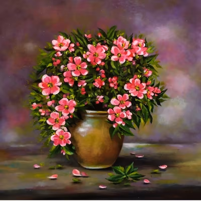 نقاشی رنگ روغن 60در60 گلدان گل 