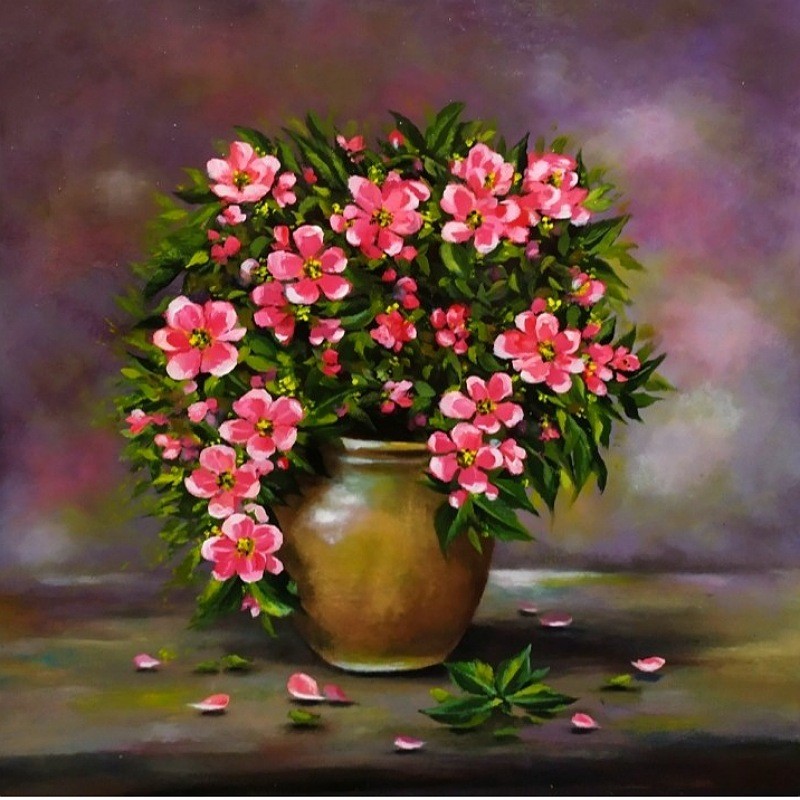 نقاشی رنگ روغن 60در60 گلدان گل