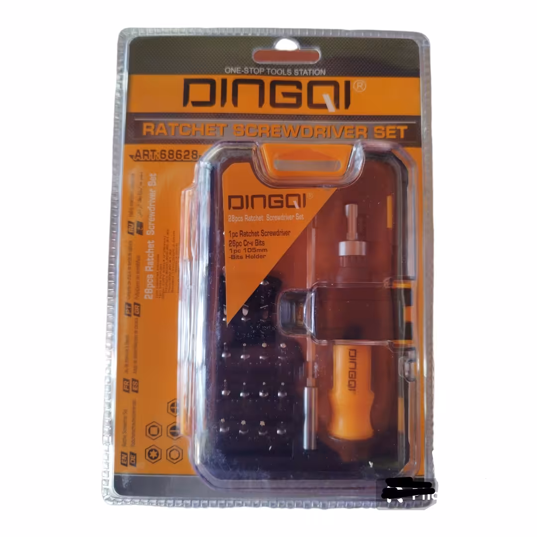 ست 28 عددی پیچ گوشتی جغجغەای ، محصول شرکت دینگشی ، شامل پیچ گوشتی تخت ، چهارسو و تعدادی آلن شش گوش و ستارەای 