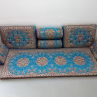 پشتی سنتی شاهنشین طرح ترمه نسترن با زمینه آبی 7تیکه  3نفره (ارسال با باربری به همراه پس کرایه)