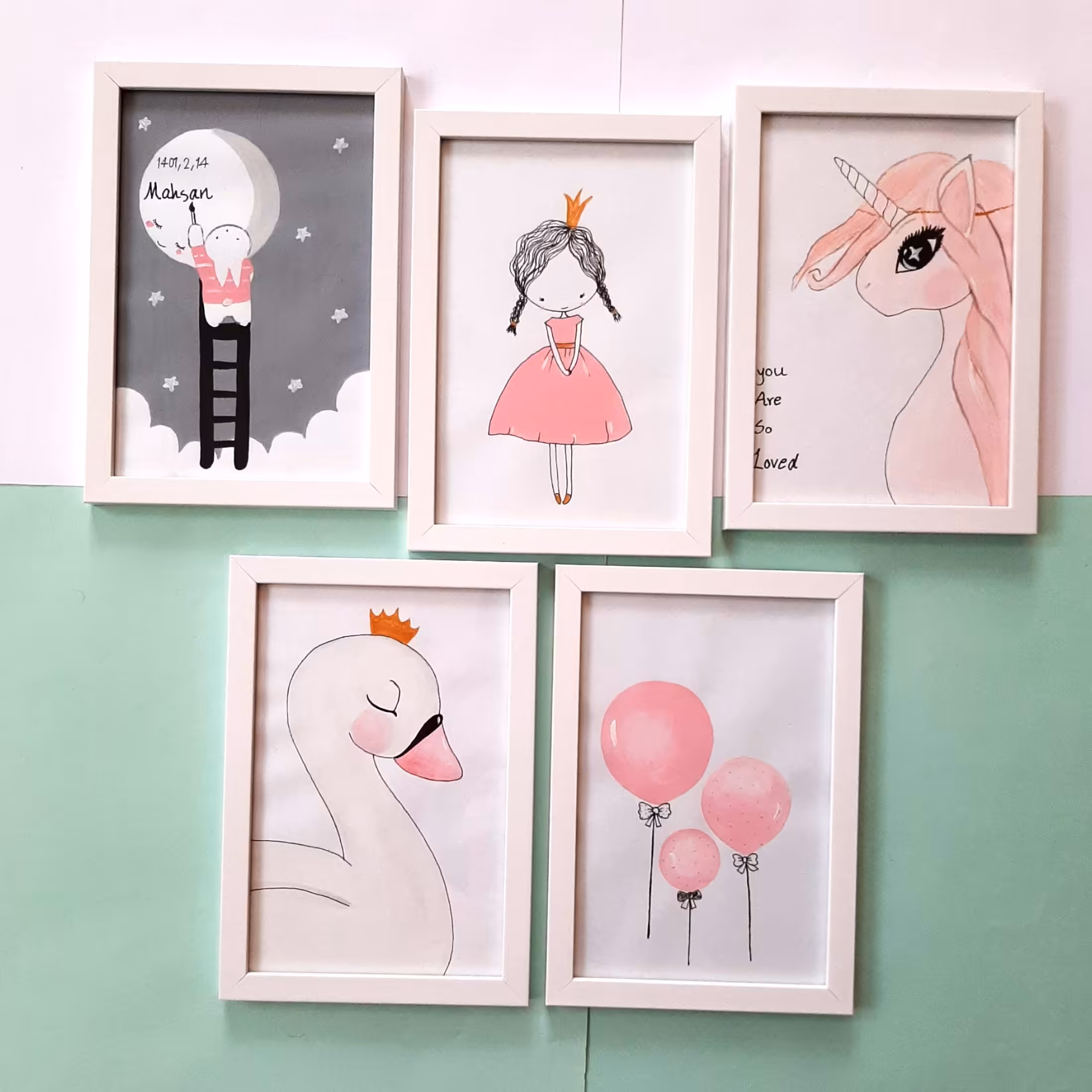 تابلو اتاق کودک طرح یونیکورن و قو