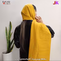 شال نخی خردلی پلیسه ضخیم و منسجم منگوله دار مناسب سرما ارسال رایگان روسری لند 