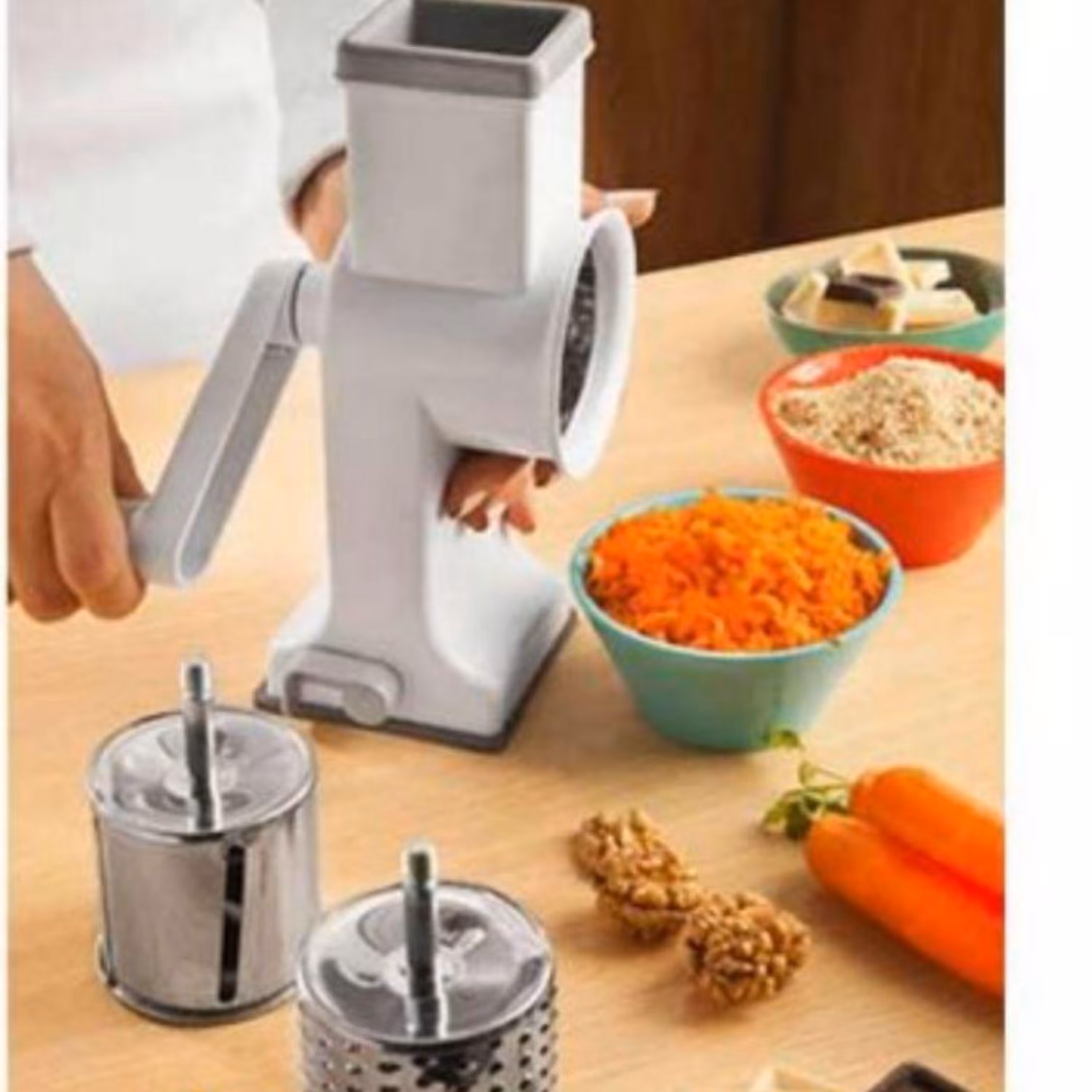 رنده رومیزی سه 3 تیغه استیل همه کاری برای رشته و خرد و خلال و چیپس کردن و رنده کردن سبزیجات و صیفی جات و آجیل و گردو و